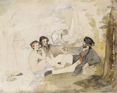 &39;डेगुनर सुर ल&39;हेर्बे&39; के लिए अध्ययन, c.1863 (कलम, पेंसिल और कागज पर wc) द्वारा एडोर्ड मैनेट